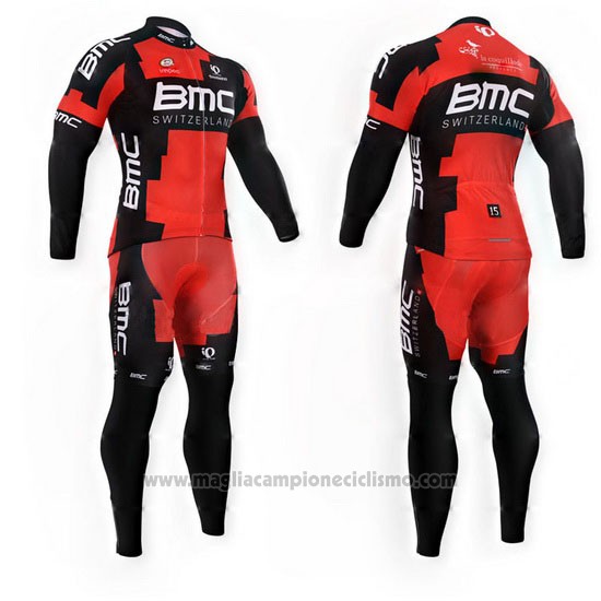 2015 Abbigliamento Ciclismo BMC Nero e Rosso Manica Lunga e Salopette